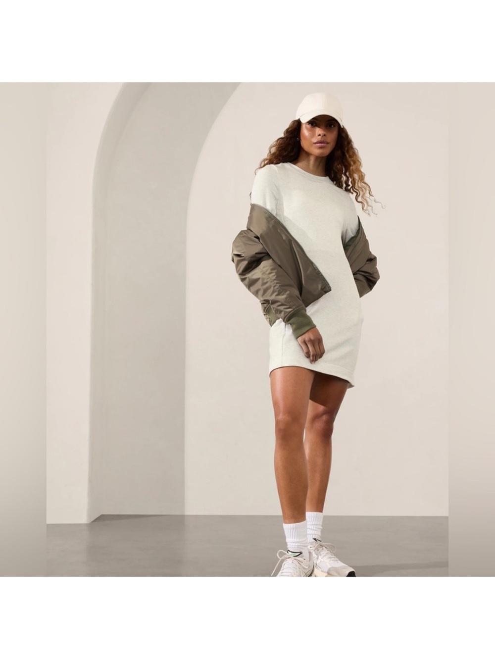 Athleta Petite Small Coaster Luxe Sweatshirt Dress Fog Grey Heather Sz L #659310